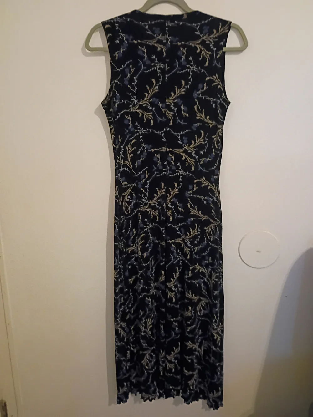 VTG Ronni Nicole Midi Dress Black with White & Light Blue Floral Print Sz 8